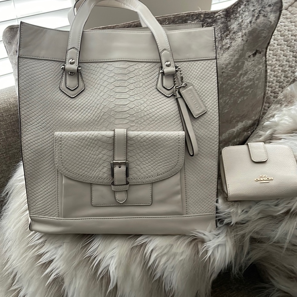 Coach Tote Handbag  Charlie Python Embossed Leather Tote